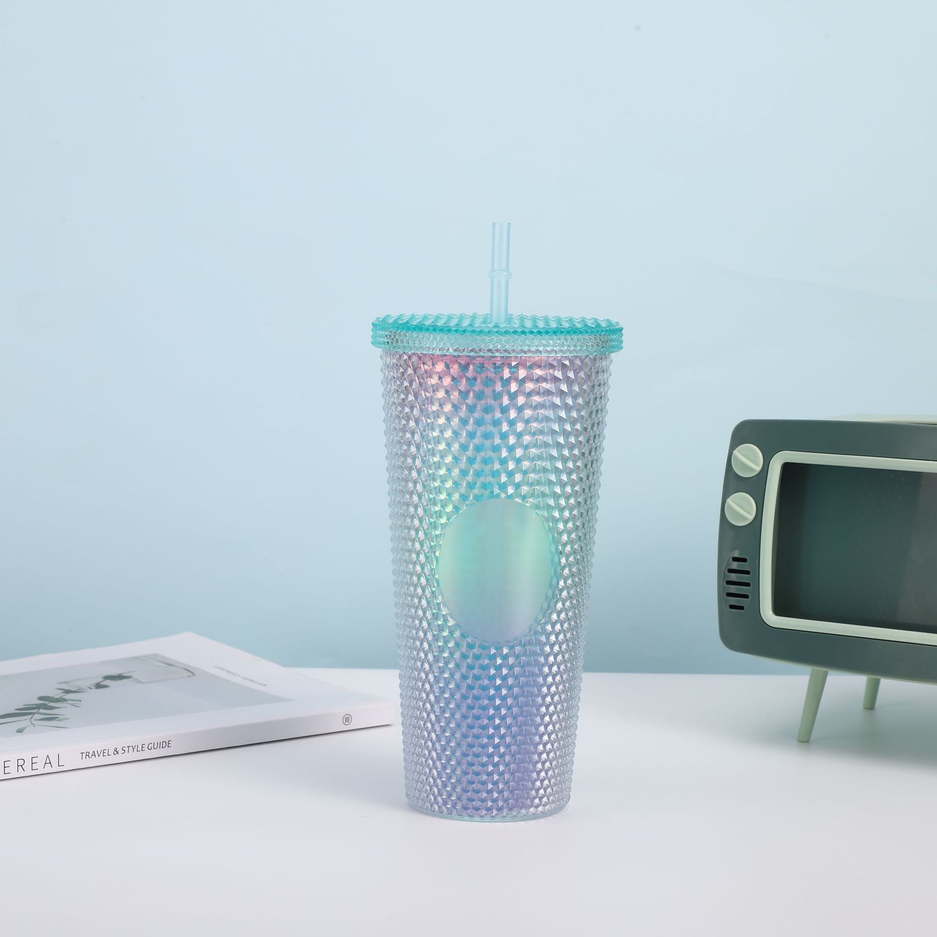 Cross-border Star Dad Double-layer Durian Cup, large-capacity plastic Straw Cup, Creative Star Bar High Appearance Level, Prickly water cup pic 8