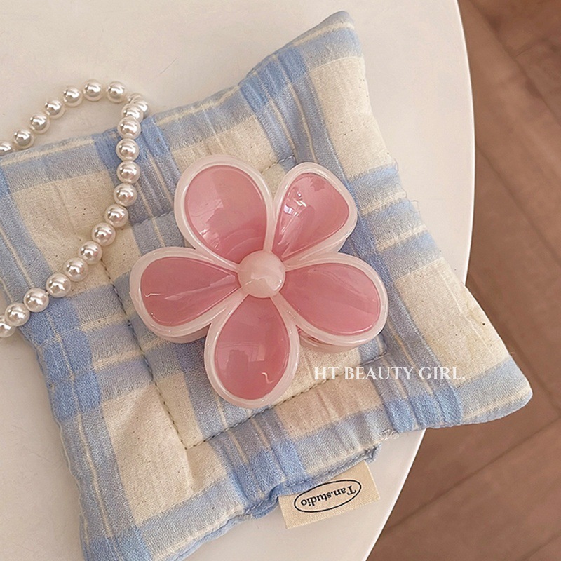 甜美五瓣花果冻色拼接发夹鸡蛋花盘发鲨鱼夹发饰详情18