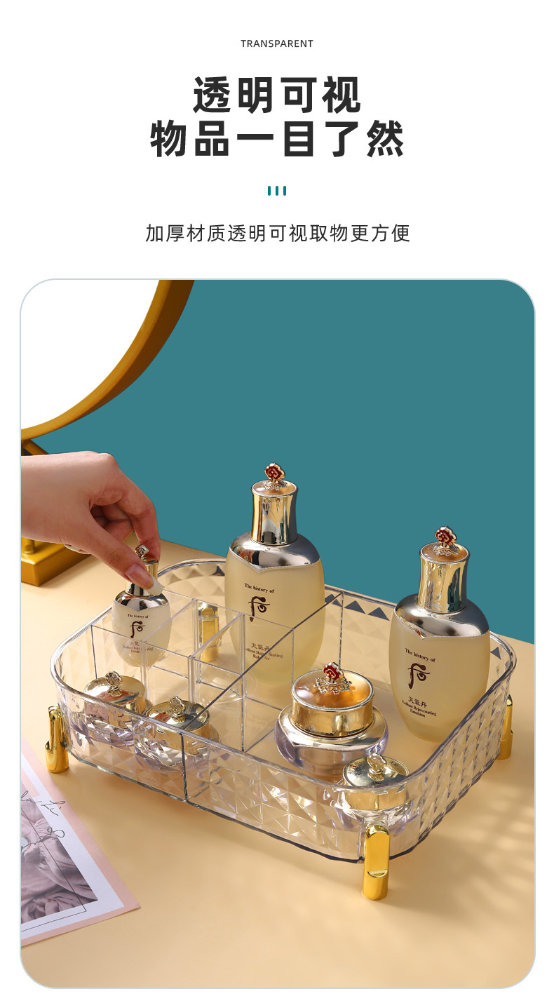 Light luxury cosmetics storage box, desktop transparent cosmetics storage box, storage and organization box, storage basket, shelf pic 7