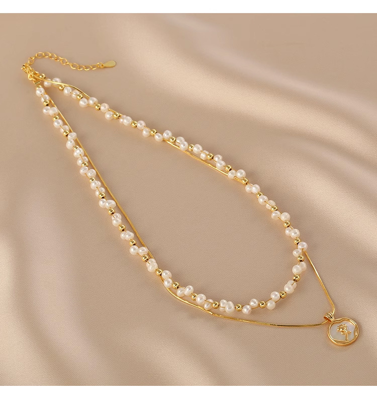 淡水珍珠双层叠戴链滴油玫瑰花项链交叉编织小颗粒淡水珍珠锁骨链详情6