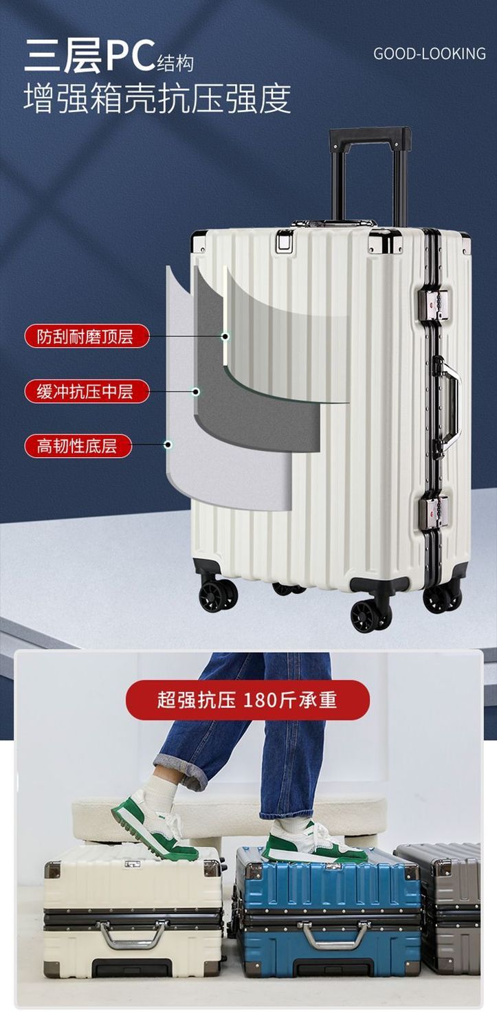 【专属】新款拉杆箱女铝框行李箱男大容量旅行箱加厚密码箱学生详情3