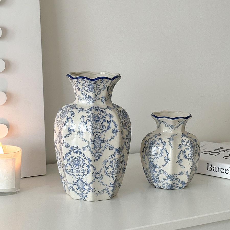 New blue and white porcelain ceramic vases, new Chinese-style ornaments, living room flower arrangements, entrance hall decorations, ancient-style simulated peonies pic 5