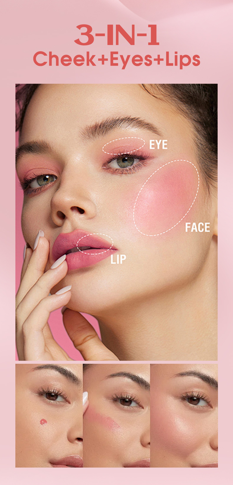 【跨境专供】MEIDIAN魅点腮红唇部多效膏面部彩妆防水腮红膏批发详情7