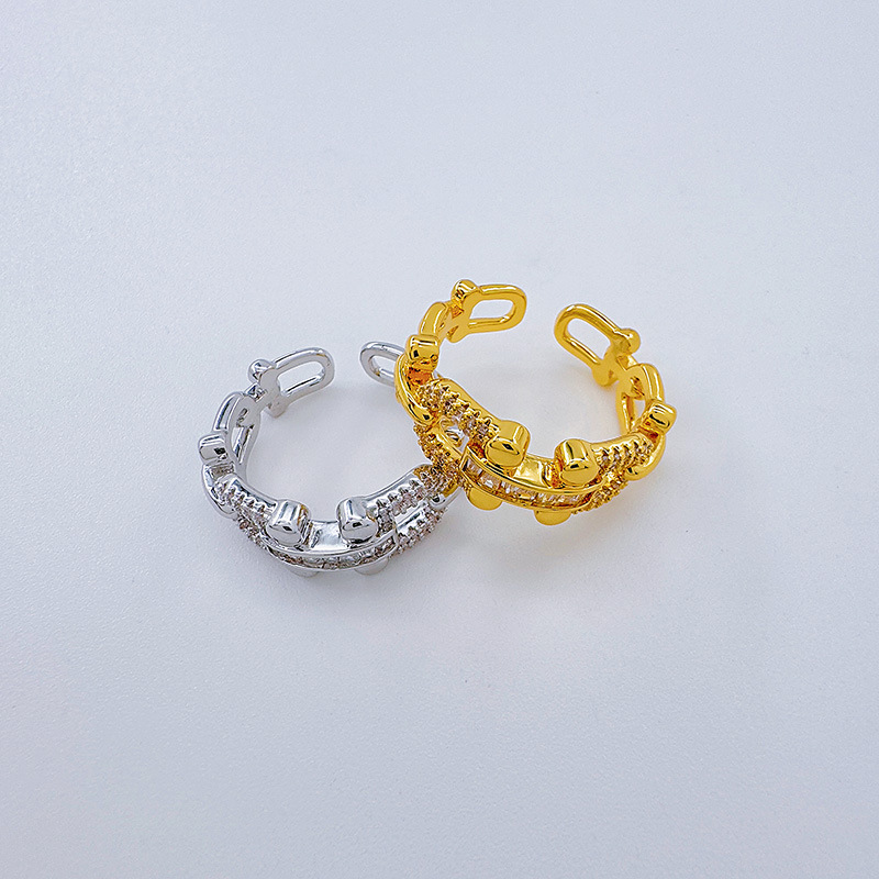 Bergamota nuevo anillo chapado en oro real calado simple europeo y americano anillo abierto hebilla de herradura personalidad hebilla de anillo versátil pic 11