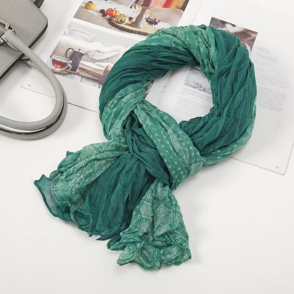 春秋麻花围巾褶皱简约百搭丝巾韩版外贸碎花披肩巴厘纱围巾女围脖详情18