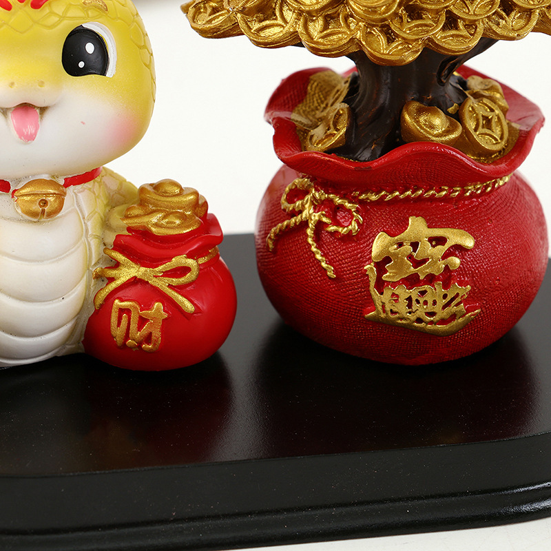 跨境树脂工艺品新年福袋钱袋摇钱树金钱发财树生肖蛇摆件客厅家居详情9