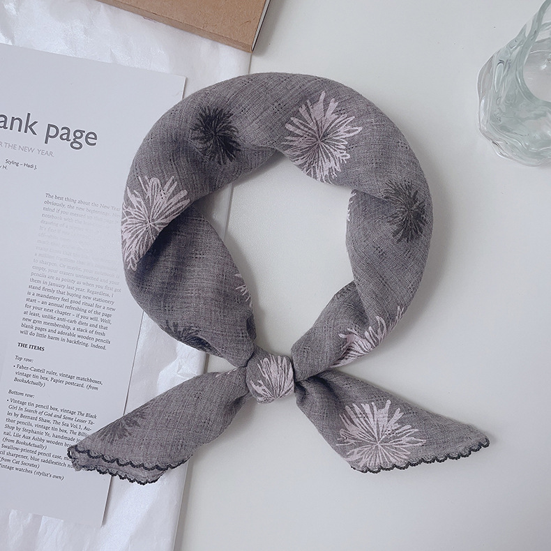 Japanese-style breathable cotton and linen small square scarf for women, 60x60cm, forest girl neck protection small scarf, sun protection travel photo headscarf pic 16