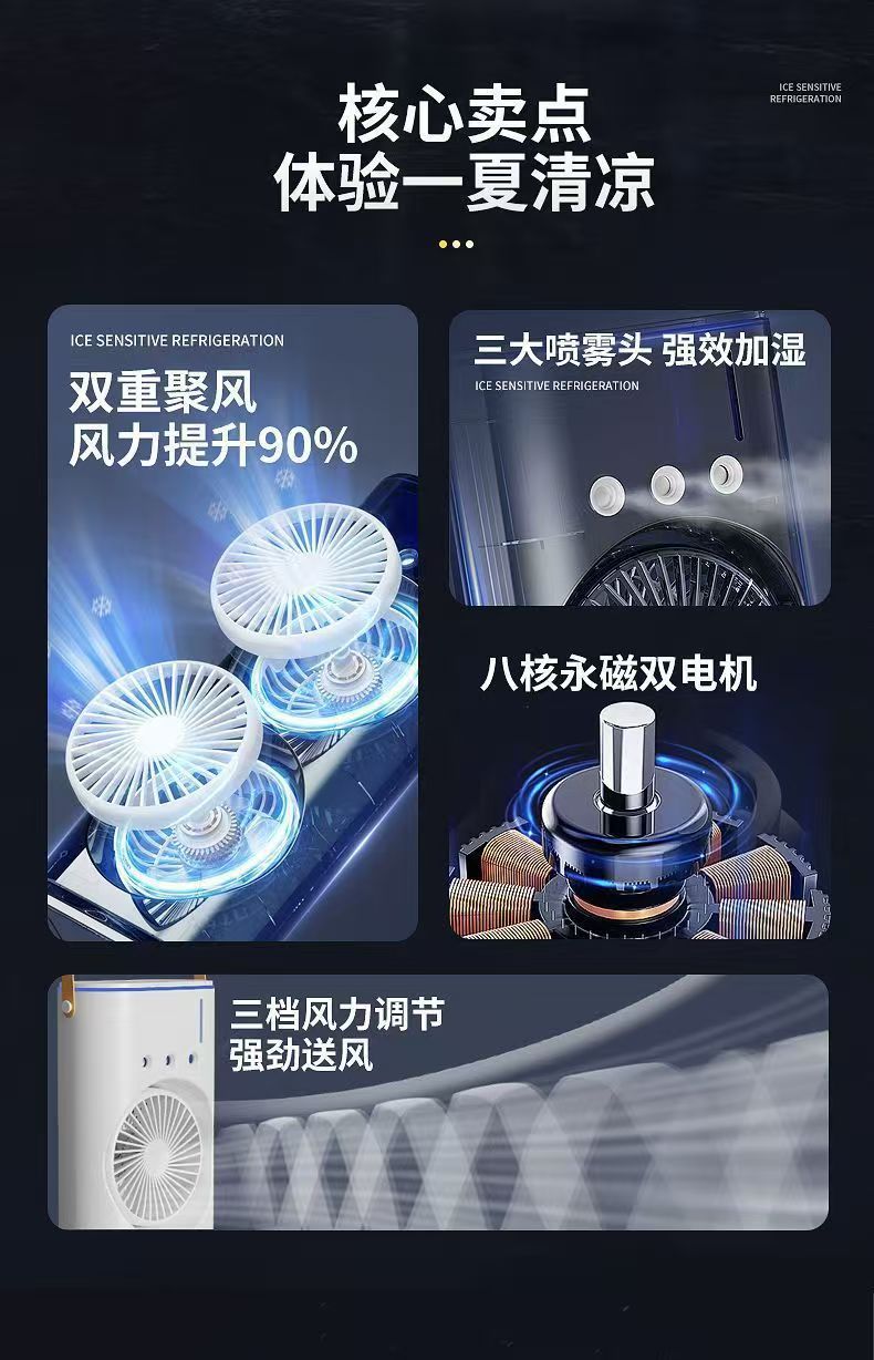 跨境爆款双头大风力摇头高速风扇桌面便携三孔加湿USB充电冷风扇详情15