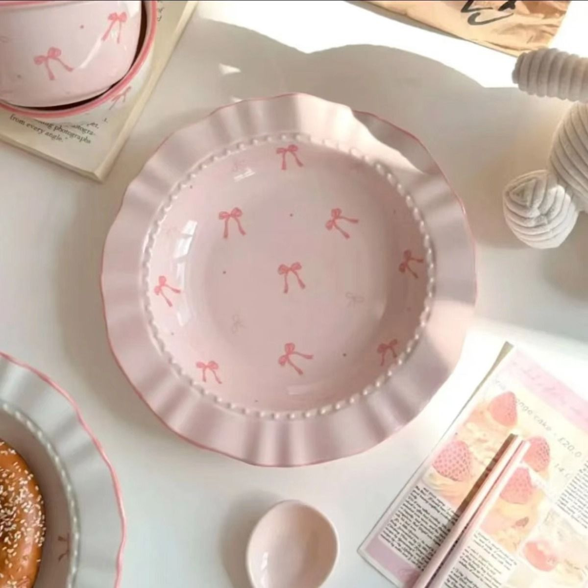 碗ins蝴蝶结碗碟套装饭碗家用陶瓷碗餐具高颜值米饭碗网红草帽盘详情1