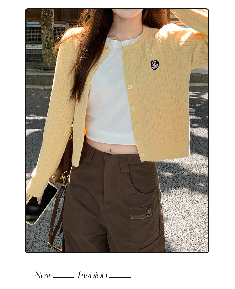 黄色开衫针织开衫外套女2024新款短款慵懒春秋麻花毛衣高级感上衣详情8