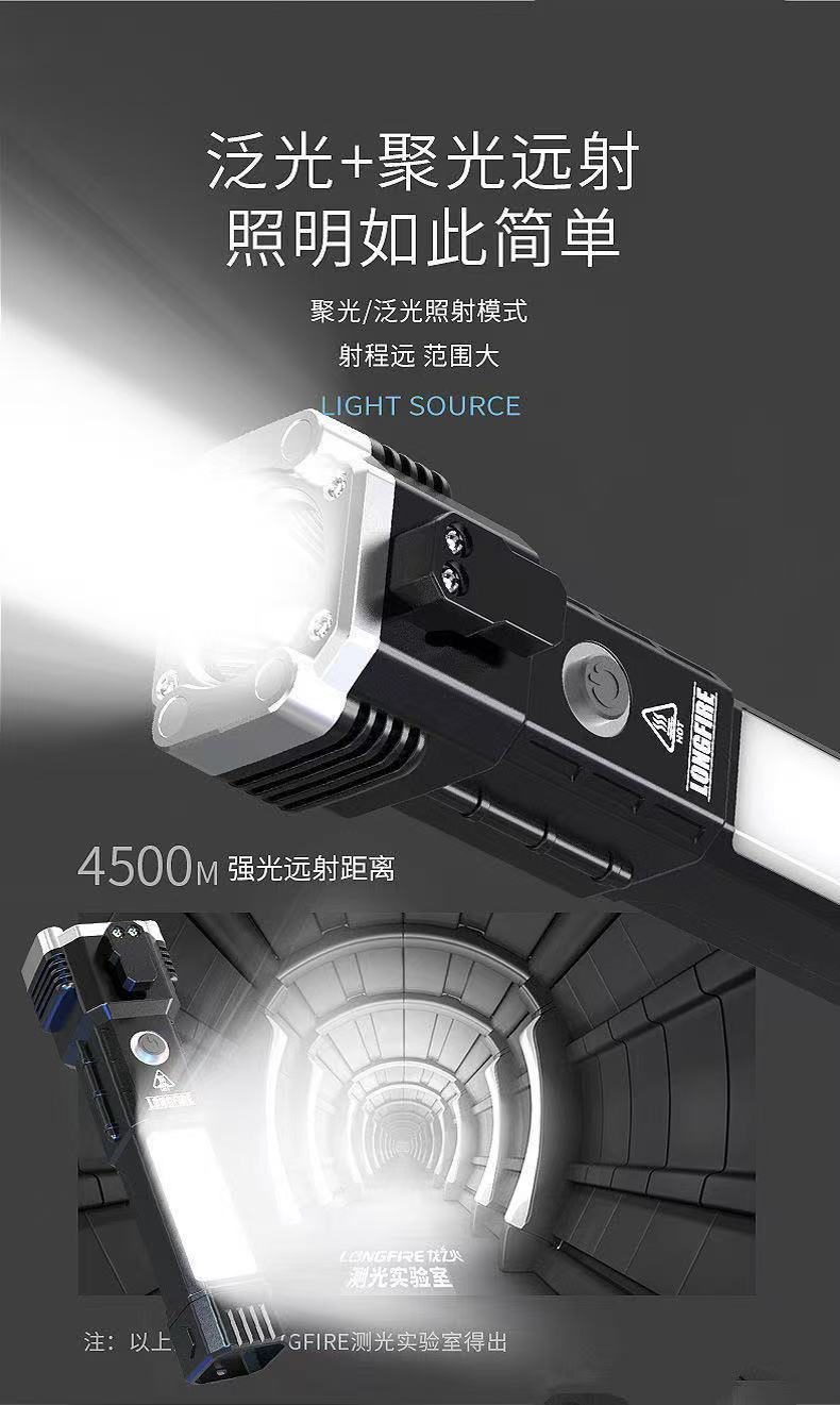Best-selling car safety hammer LED flashlight, USB charging with magnetic COB side light, outdoor multi-purpose flashlight pic 15
