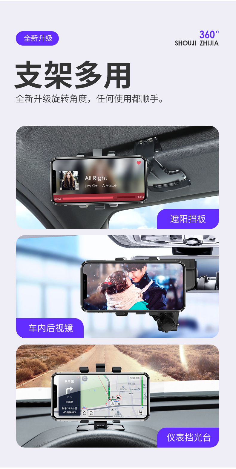 New type of car mobile phone stand, dedicated dashboard, fixed rearview mirror, car navigation system, number plate support frame pic 8
