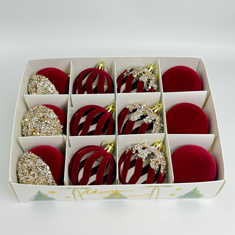 Cross-border new velvet Christmas ball set, Christmas window velvet balls, Christmas tree decoration, painted balls and hanging ornaments pic 11