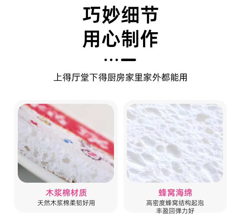 卡通印花压缩木浆海绵洗碗擦厨房洗碗海绵擦刷碗海绵块木浆棉心形详情18