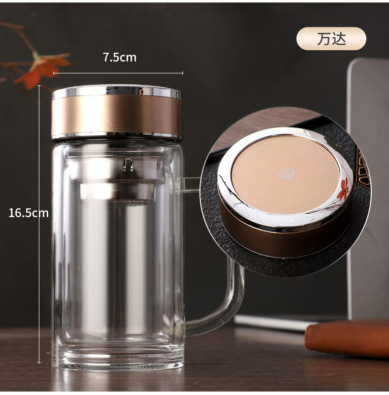 双层泡茶商务礼品杯加厚隔热泡茶玻璃杯双层玻璃杯商务玻璃杯定制详情20