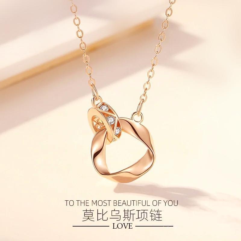 银贝情侣同款莫比乌斯环项链S925纯银小众秋冬时尚环形双环锁骨链详情4