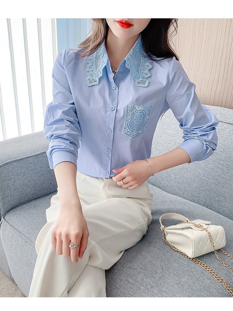 春秋季2025年新款女装时尚减龄纯棉衬衫女洋气全棉蕾丝领休闲上衣详情29