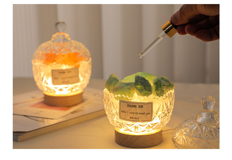Flameless aroma diffuser stone, aroma diffuser stone cup, souvenir table, night light, gift ornament, natural orange salt stone, crystal stone pic 11
