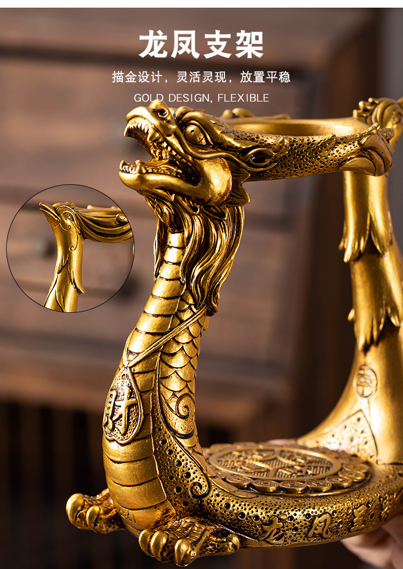 Dragon and Phoenix Presenting Auspiciousness Palace Light Bulb Teapot Semi-automatic Glass Lazy Person Tea Maker Household Magnetic Teapot Tea Maker Set pic 9