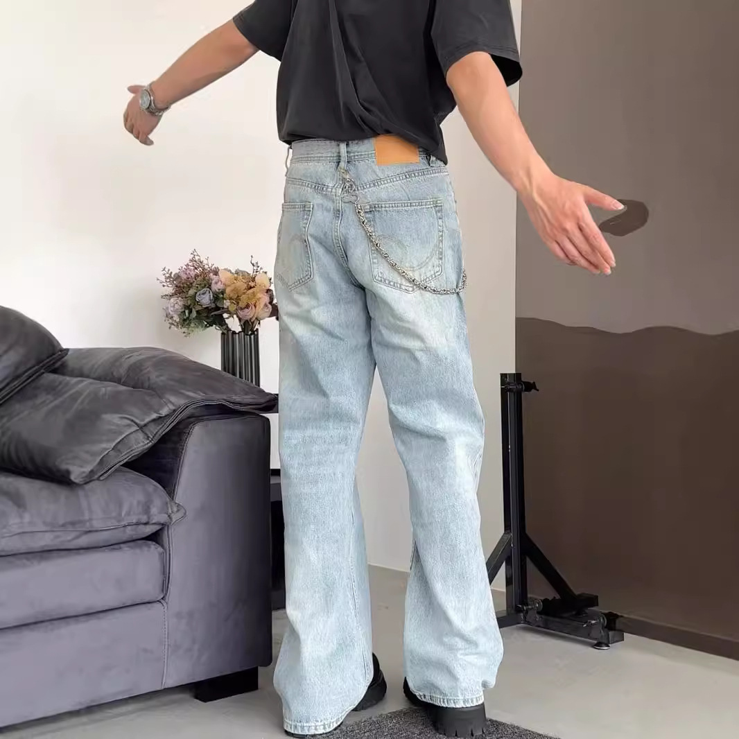 【冰蓝平替】春夏冰蓝微喇cleanfit显高显瘦美式高街复古牛仔裤男详情8