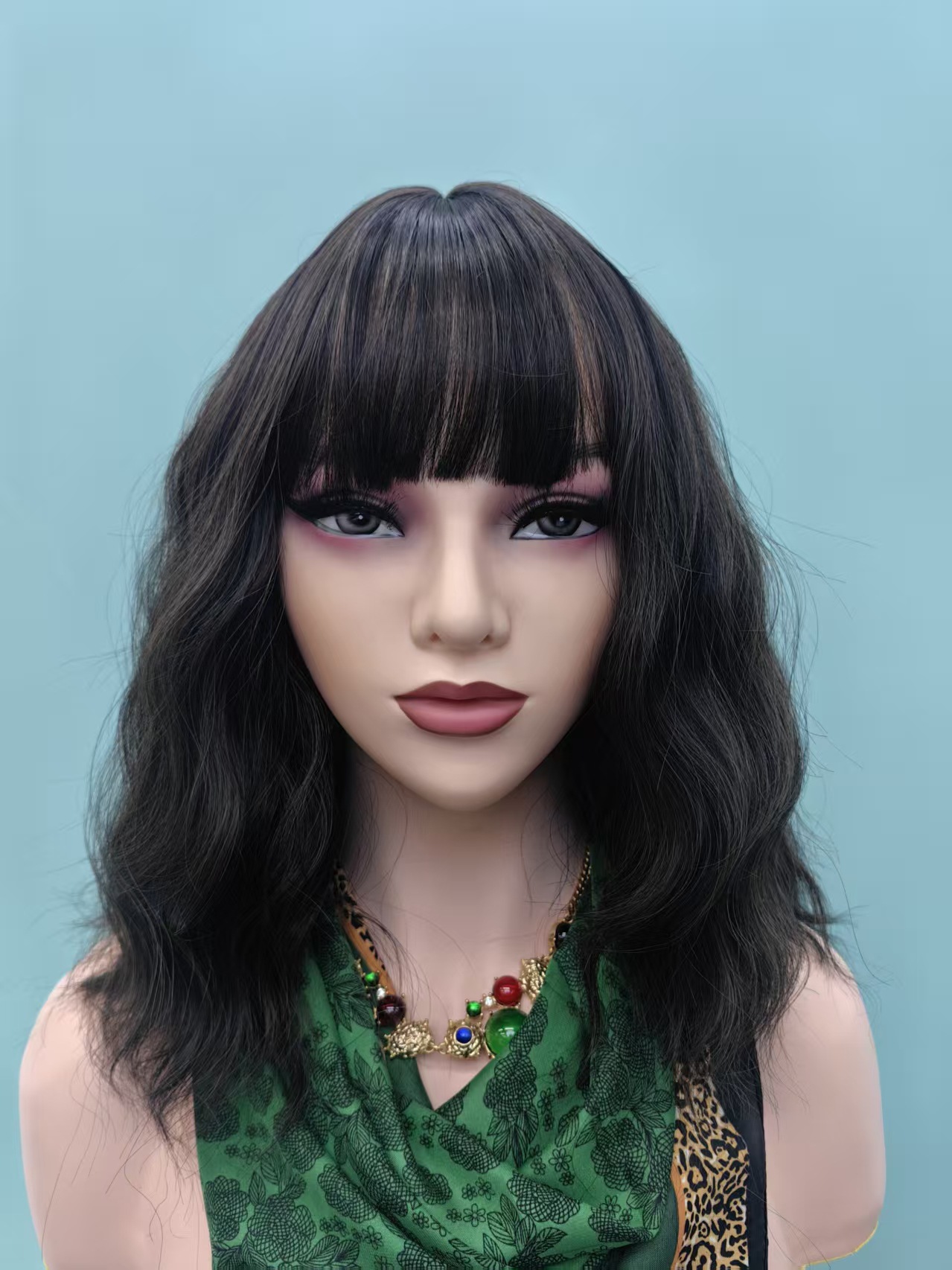 欧美跨境女士刘海假发波浪卷高温丝厂家直销详情5