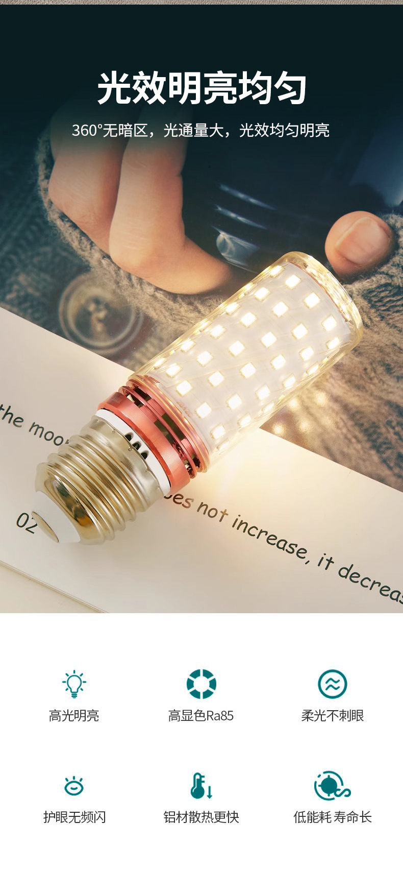 LED灯泡玉米灯家用e27螺纹e14螺口节能灯暖白三色光照明吊灯光源详情2