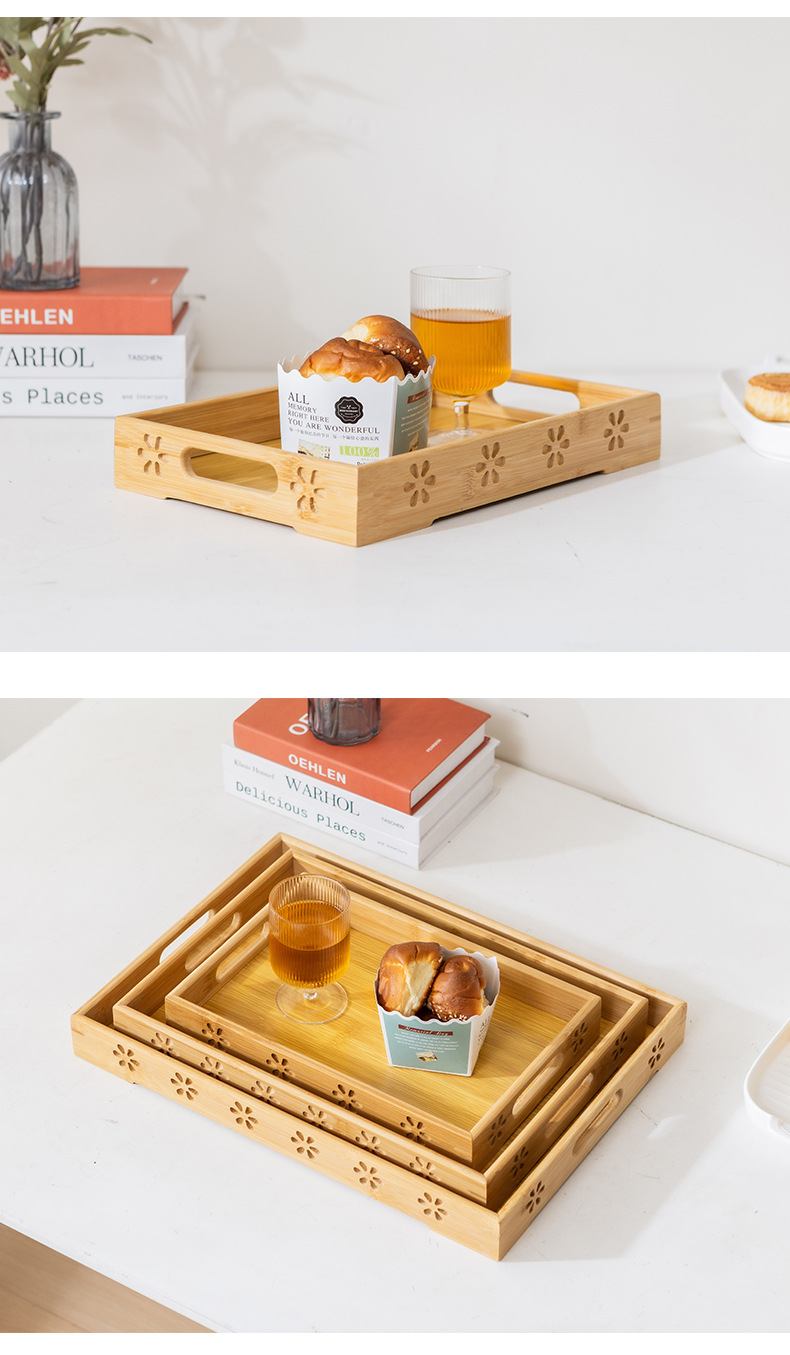 新款竹制雕花托盘简约设计家用酒店厨房中式实木托盘中式茶具茶盘详情15
