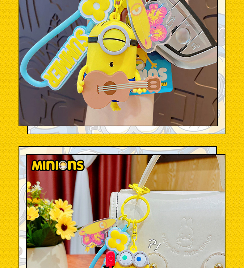 Official cartoon Minions Summer Time keychains, couple cute schoolbags, pendants, figurines, key chains and small gifts pic 10