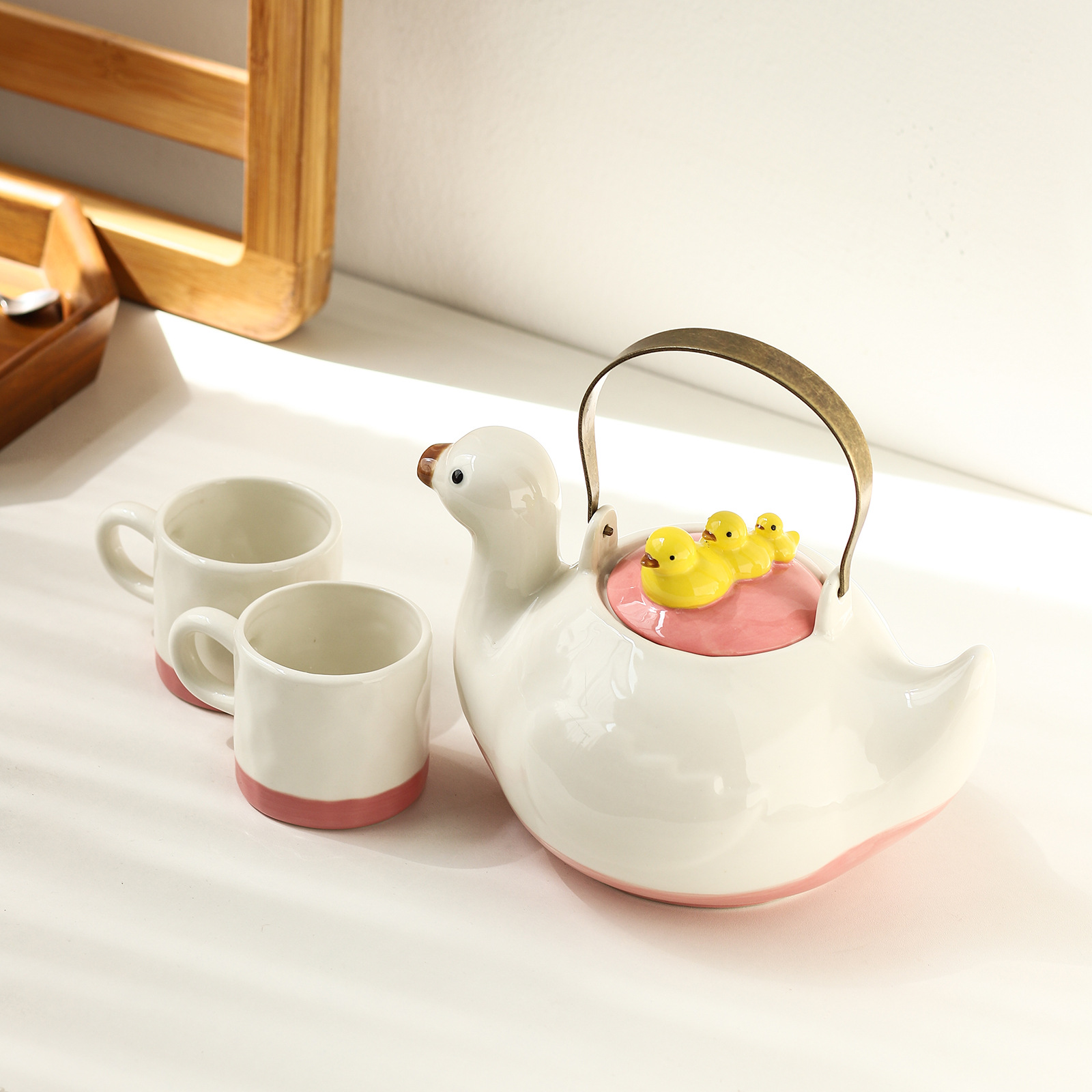 High-quality household teapots and cups, cartoon cute water bottle sets, creative duck ceramic water sets pic 7