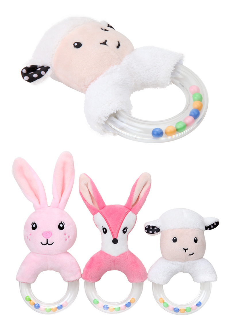 BBSKY baby cartoon animal plush doll, colorful beads, hand-held bed, bell ring, rubber particles, bell ring, round handle pic 38