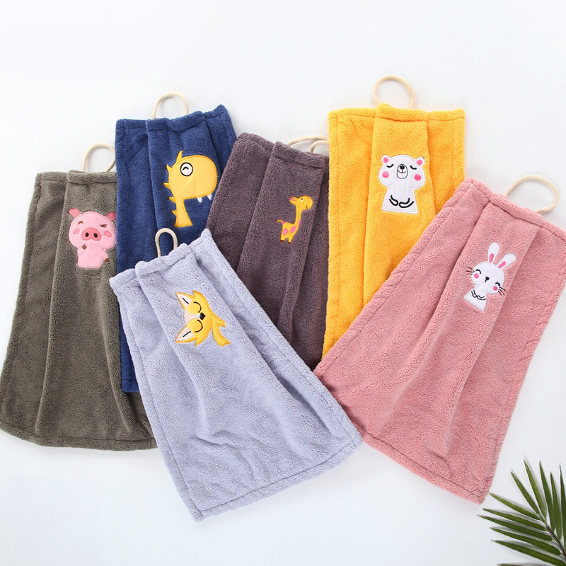【 Chi Jia 】 High-density coral fleece cartoon embroidered hanging towels, hand towels, kitchen rags, handkerchiefs, absorbent towels pic 2