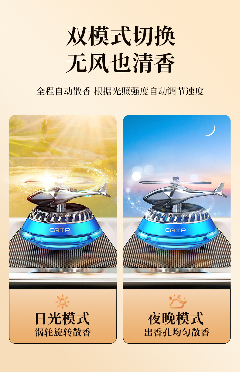 New car solar-powered rotating aroma diffuser, helicopter ornament, car interior accessories, deodorizing and odor-removing pic 6