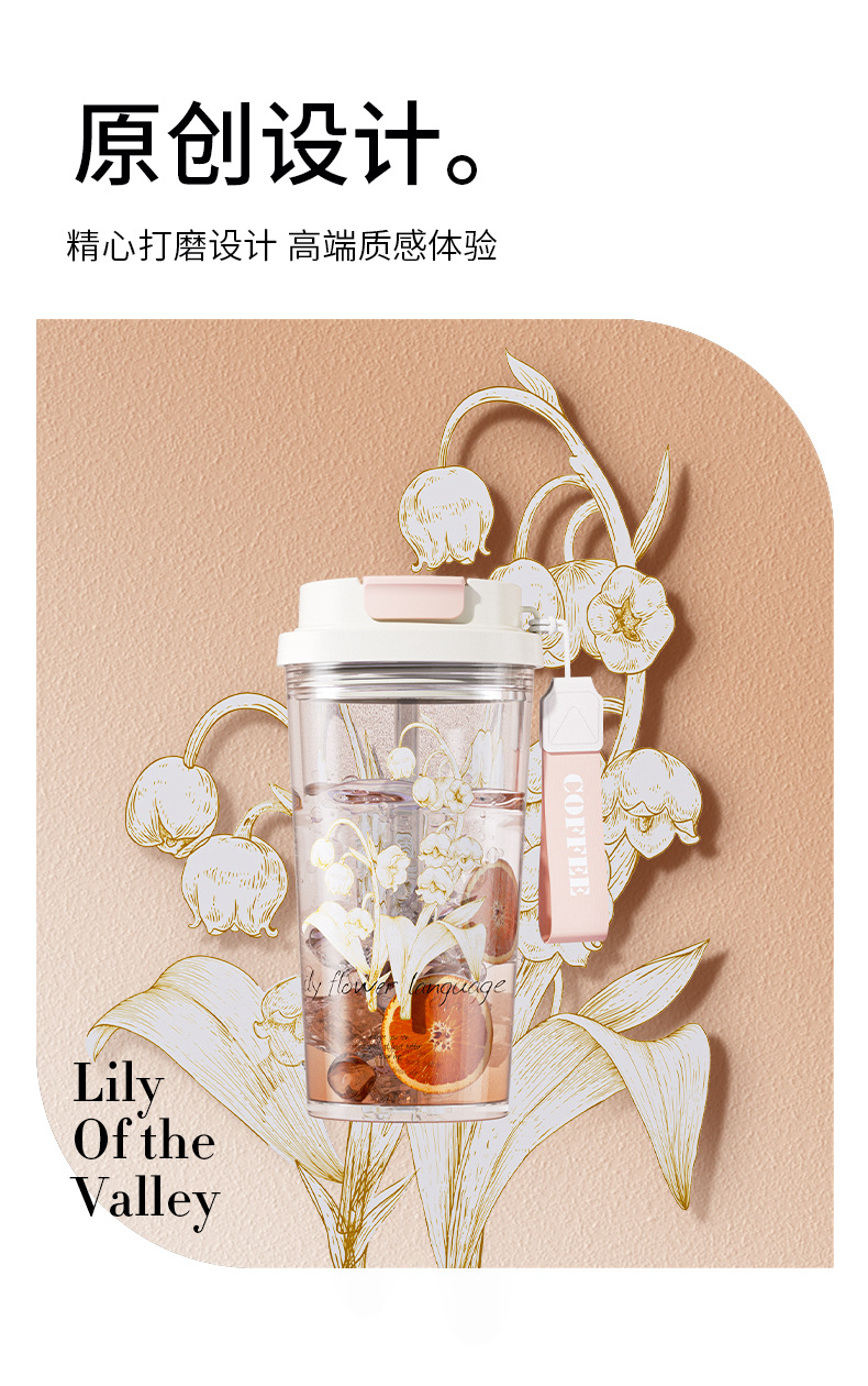 The new Lily of the bell water cup is a high-appearation-level plastic cup with a handle, a large-capacity, high-temperature resistant three-drinking straw cup for home use pic 4