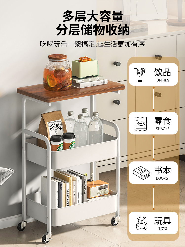 厨房置物架多层桌面可移动办公室收纳小推车带桌板卧室铁艺零食架详情3