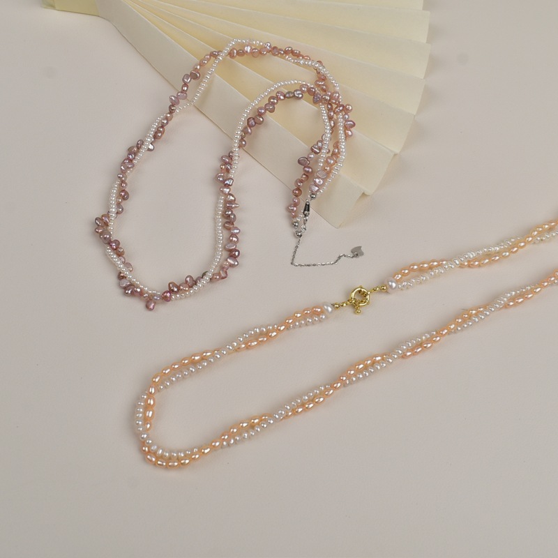 Double-layer stacked natural freshwater pearl necklace for women, simple collarbone chain, light luxury and high-end choker necklace accessory pic 3