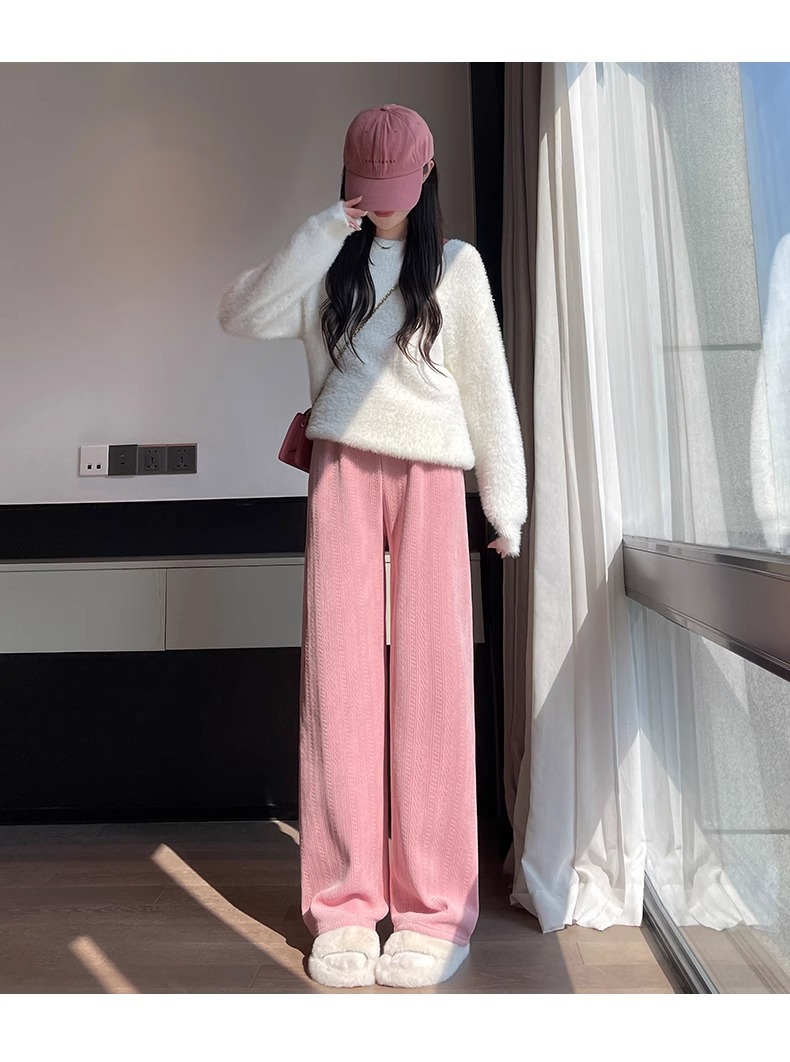 口袋款麦穗雪尼尔阔腿裤女春秋薄款2026新款窄版直筒宽松休闲裤子详情27