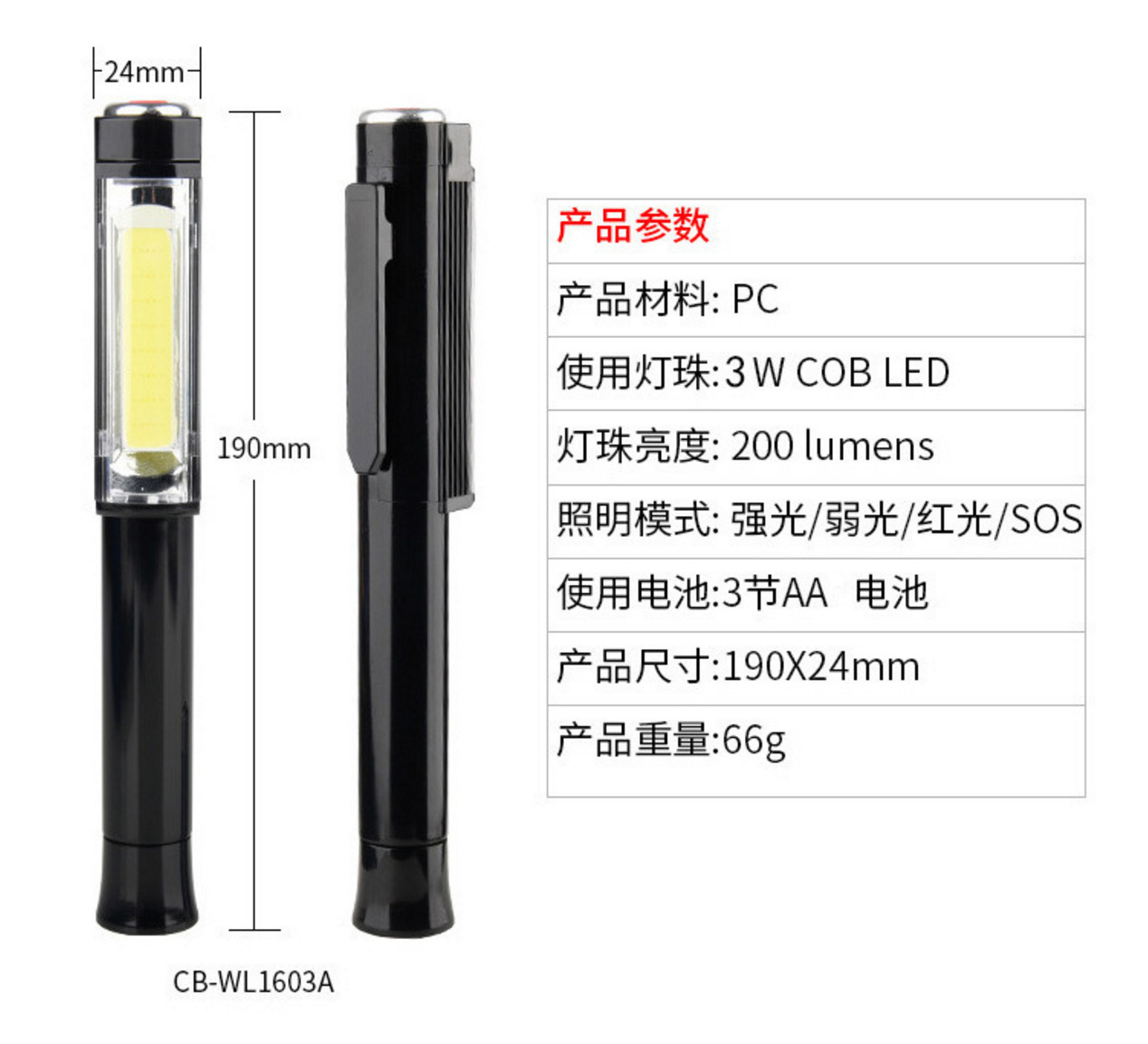 Cross-border LED magnet work light, COB pen light, multi-functional maintenance emergency light, pen-shaped outdoor camping tool light pic 1