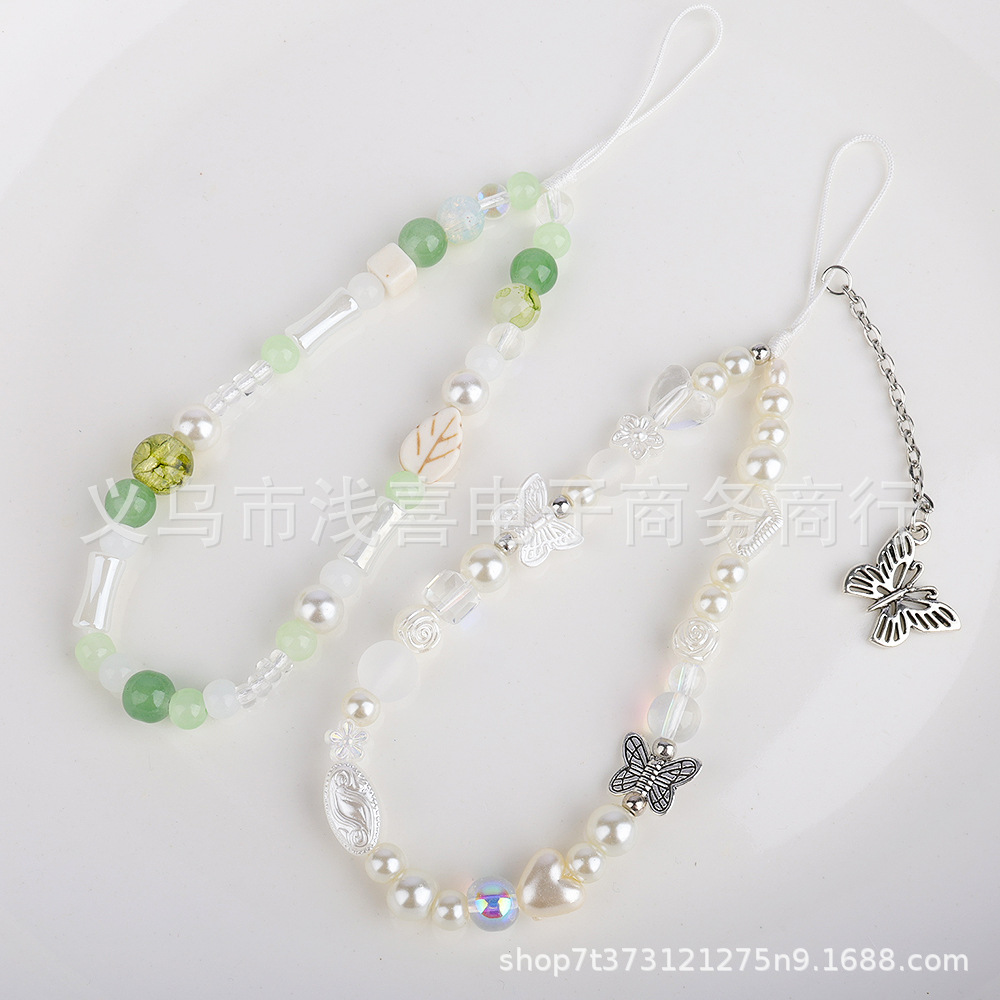 新中式原创青绿色手机链 国风银色蝴蝶手机挂绳墨绿色ccd相机挂链详情1