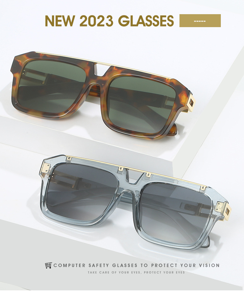 2023新款复古双梁太阳镜男款 欧美时尚方框百搭金属潮流墨镜女款UV400防紫外线跨境热销太阳镜详情1