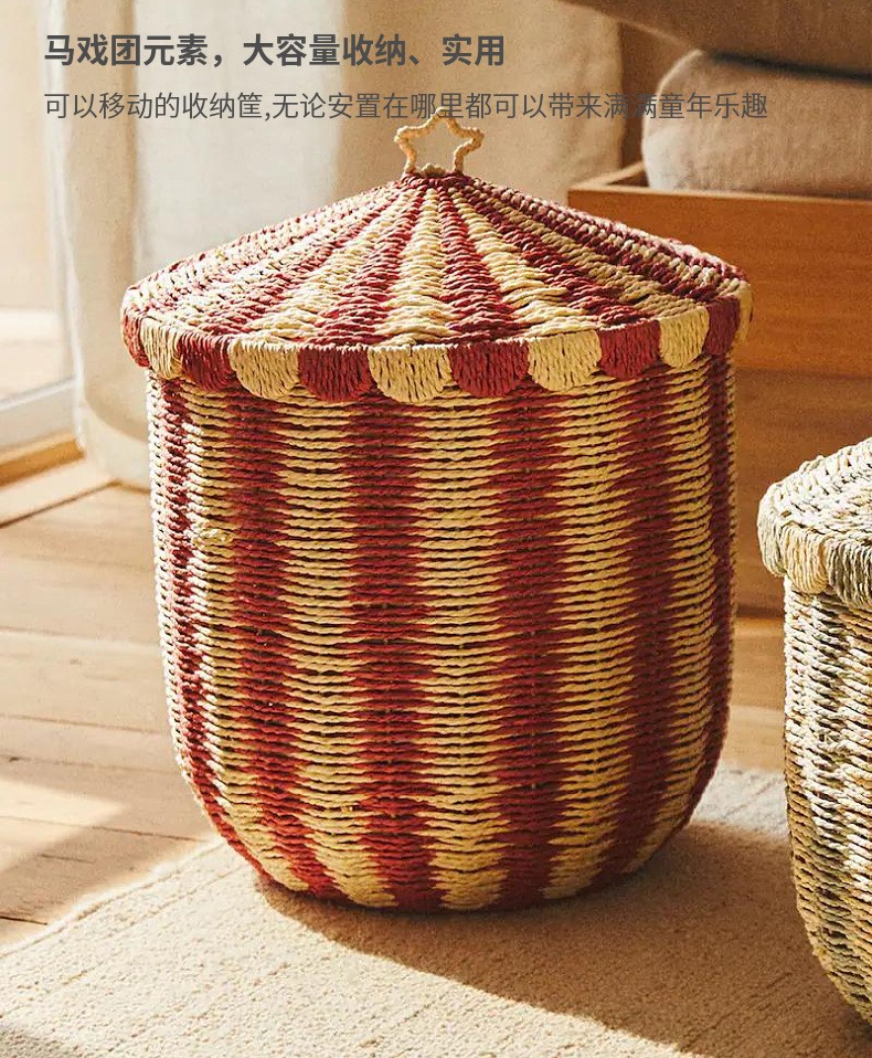 北欧风落地收纳筐藤编桌面编织篮子家用玩具零食杂物整理收纳箱详情9