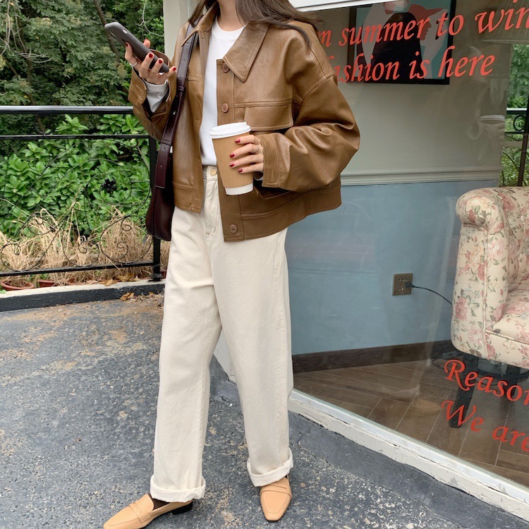 宽松皮衣女2023春秋新款韩版时尚休闲黑色百搭单PU外套短款皮夹克详情19