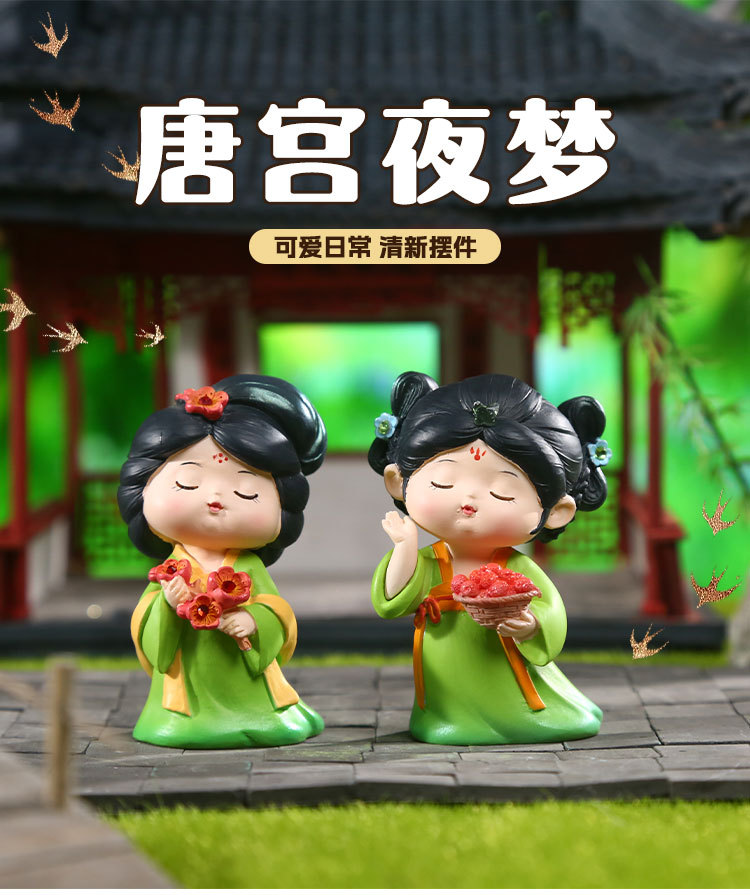 Tang Palace Night Banquet, national trend ancient style, Tang Dynasty Ever-Bright City, cute doll ornaments, home and office desk small ornaments pic 2
