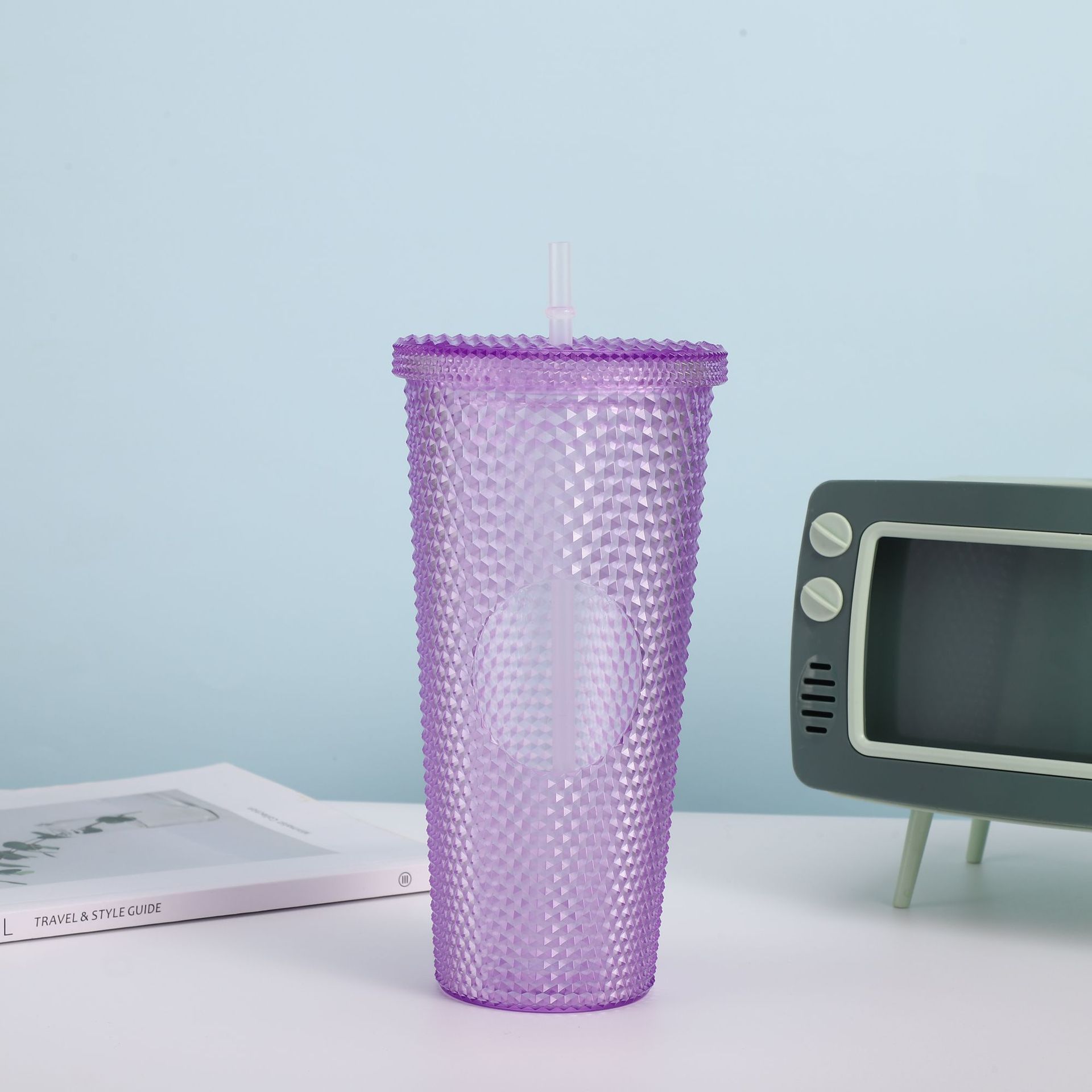 Cross-border Star Dad Double-layer Durian Cup, large-capacity plastic Straw Cup, Creative Star Bar High Appearance Level, Prickly water cup pic 12