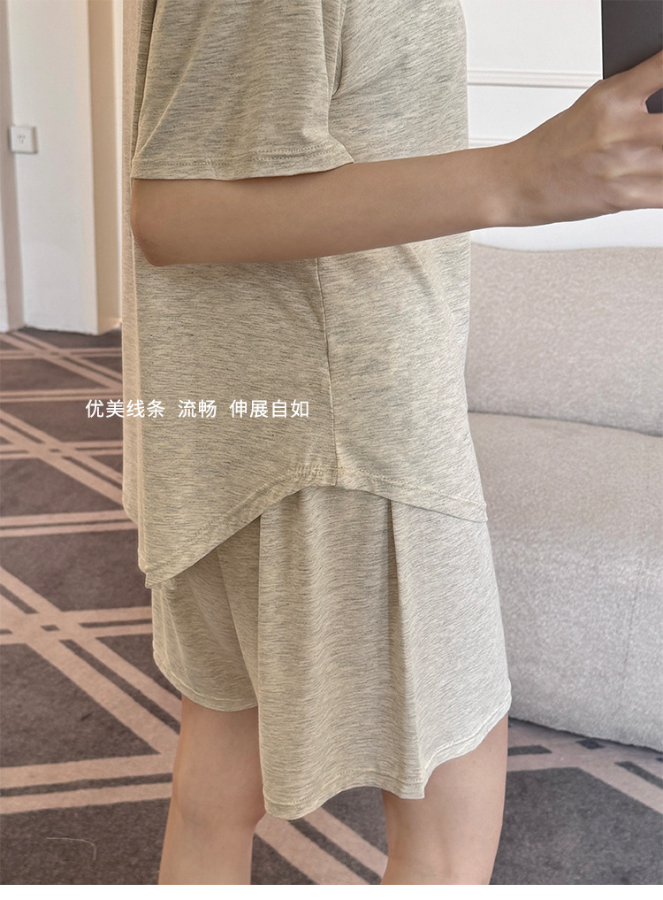 Summer pajama set with chest pad, short sleeves and shorts, pullover, two-piece home wear, thin and skin-friendly, can be worn outside with a pullover pic 23