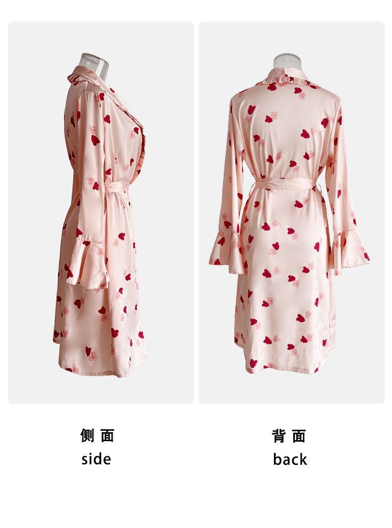 Home pink and tender ice silk pajamas, heart-shaped satin bathrobes, home wear, bride and bridesmaid group morning gowns, 529 V-neck, can be worn outside pic 14