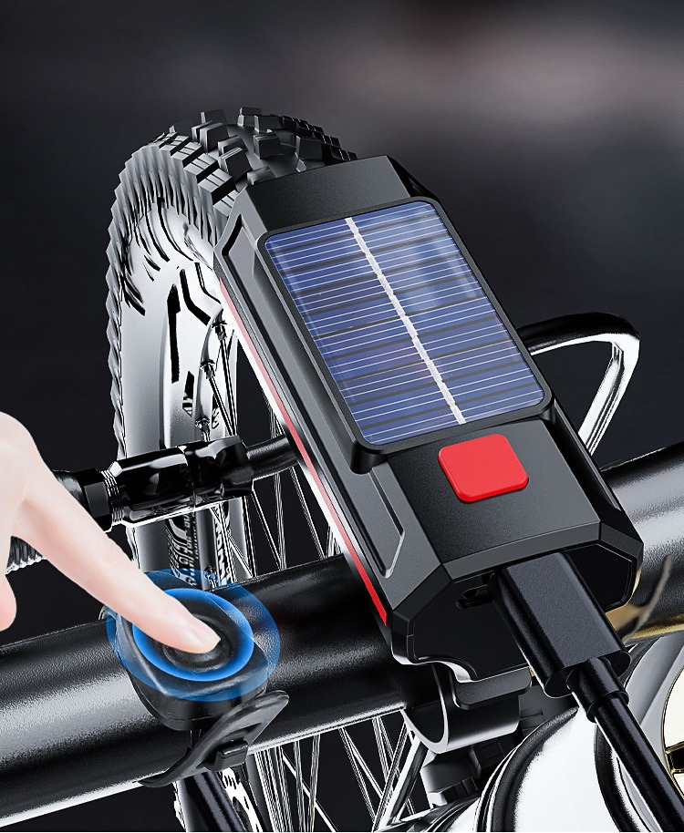 Bicycle light strip high-decibel horn, high and low beam high-brightness, solar-powered charging plastic outdoor cycling dual light horn pic 2
