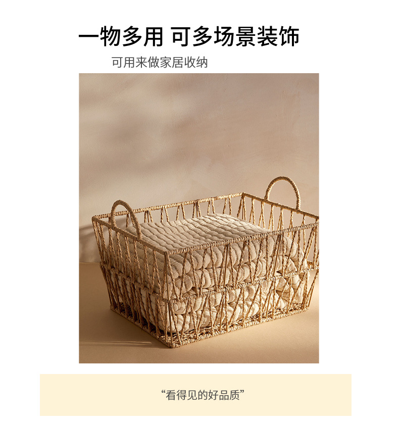 Factory direct sales of paper rope rattan woven bathroom towel, clothes and toy storage frames with handles, fashionable hollowed-out storage baskets pic 12