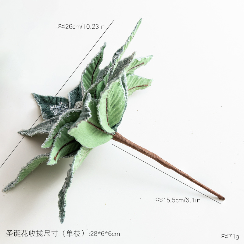 跨境圣诞节高档红色绒布圣诞花绿色冰晶仿真花diy配件圣诞树装扮详情1