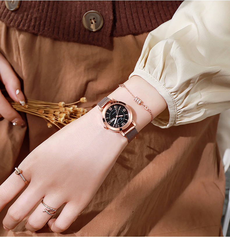 网红直播女士手表跨境爆款韩版简约防水夜光双日历非机械手表现货详情12