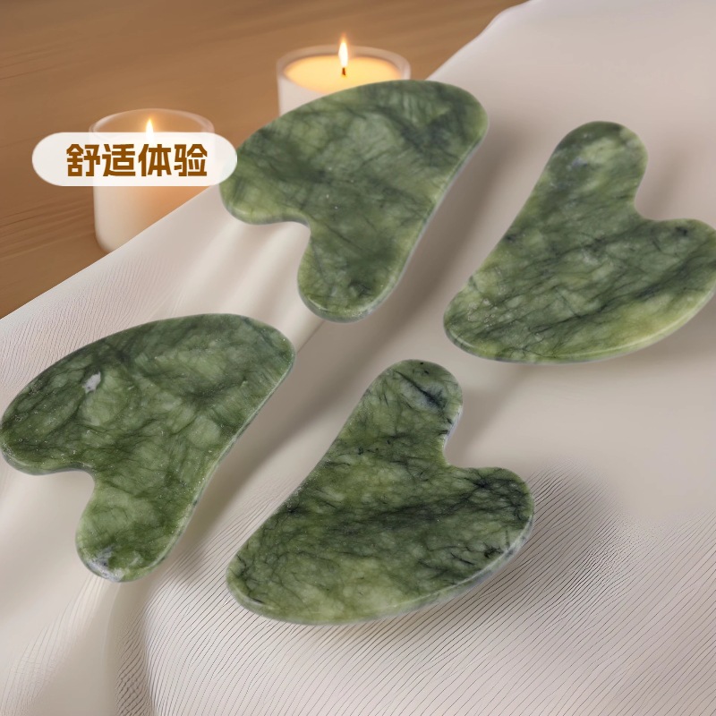 工厂源头岫玉脸部美容按摩器岫玉心型刮痧板套装礼盒跨境批发玉石滚轮棒详情13